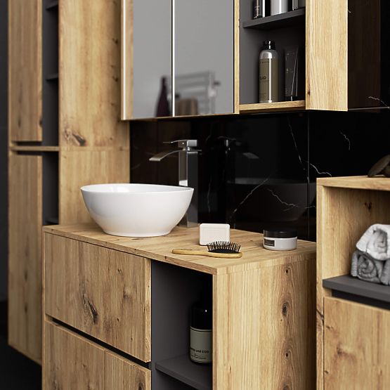 VISEČA KOPALNIŠKA OMARICA VAMI W50 2D 6P HRAST ARTISAN / GRAFITNO SIVA