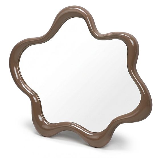 Viseče ogledalo Izzi, nepravilno, svetlo rjavo/mocha, sijajno