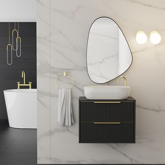 Viseče ogledalo v črnem okvirju Libia, 76x51 cm, nepravilna oblika