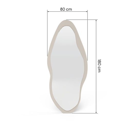 Viseče ogledalo v lesenem okvirju Mara, 180x80 cm, nepravilna oblika, kremno
