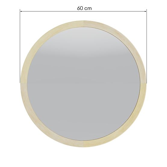 Viseče ogledalo v lesenem okvirju Sesto 60 cm, okroglo, naravno