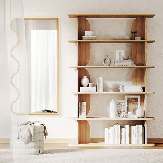 Viseče ogledalo v valovitem okvirju Noelie, 140x70 cm, pravokotno, paulovnija les, naravno