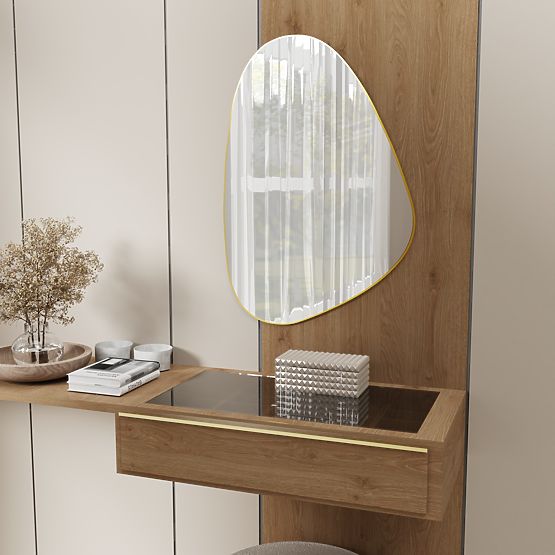 Viseče ogledalo v zlatem okvirju Libia, 76x51 cm, nepravilna oblika