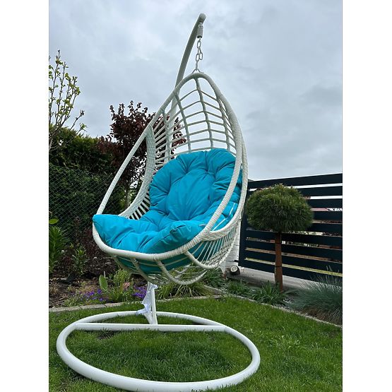 Viseči stol BELLISSIMO (stol + okvir) iz belega tehnoratana z modro blazino, prevleka GRA