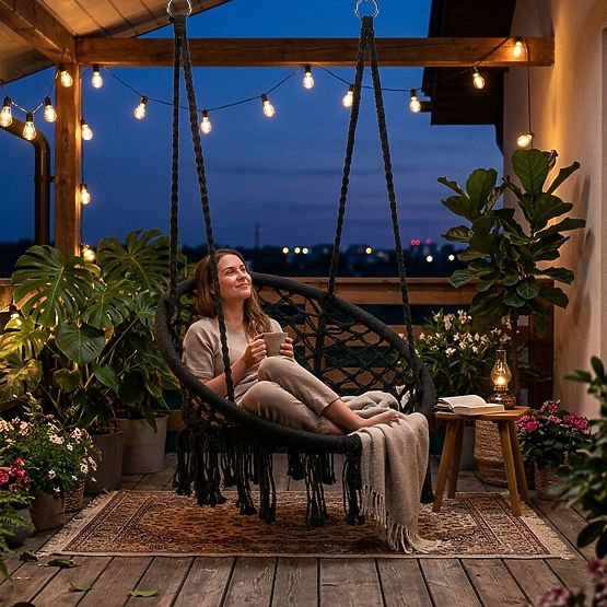 Viseči stol boho vrtna gugalnica črna MultiGarden