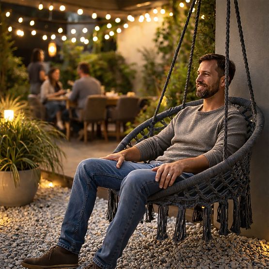 Viseči stol boho vrtna gugalnica štorkljino gnezdo siva MultiGarden