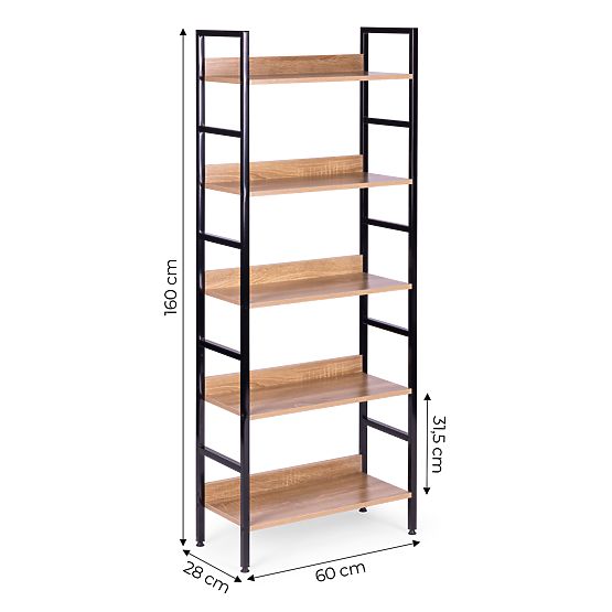 Visoka loft polica s 5 policami kov MDF ModernHome