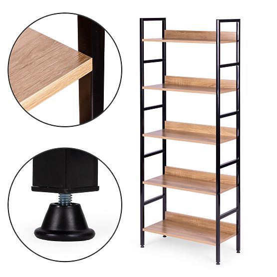 Visoka loft polica s 5 policami kov MDF ModernHome
