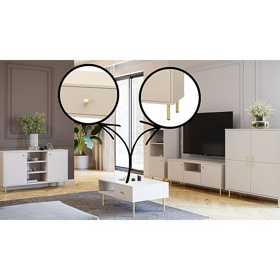 Visoka štirivratna komoda Venus kašmir z zlatimi kovinskimi nogami