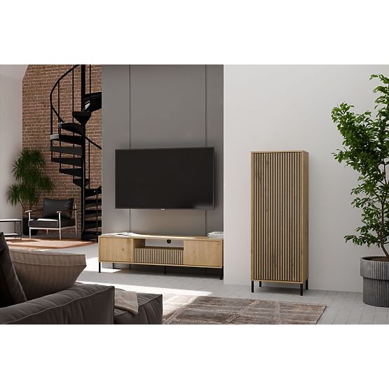 Vitrina KAMARO 1DD SLIM HRAST ARTISAN Lamelna Sprednja Plošča