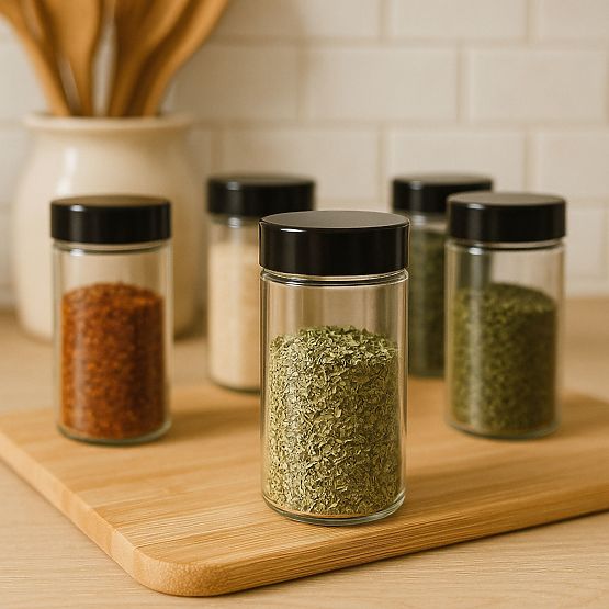 Vrtljivi stojalo za začimbe ROTOR BLACK 20 kozarcev + 72 nalepk