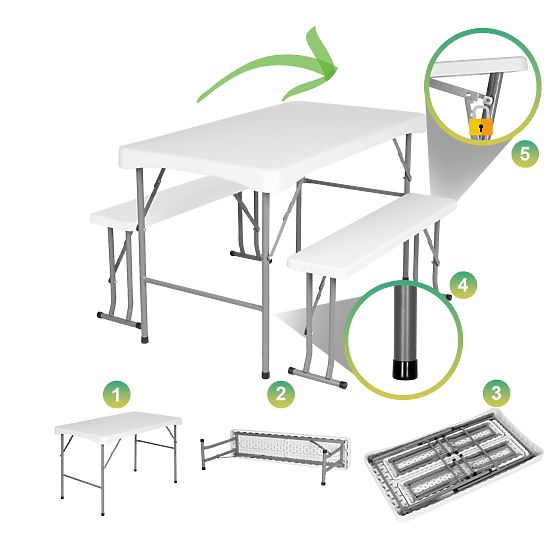 Vrtna catering garnitura STANLEY miza + 2 klopi