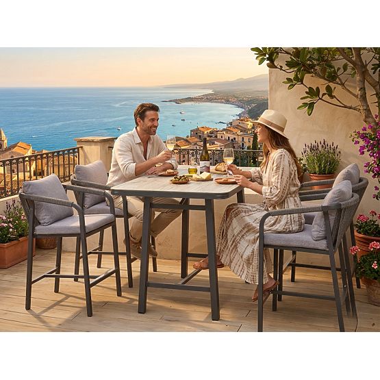 Vrtna garnitura (4 barski stoli + visoka miza) BREZZA siva