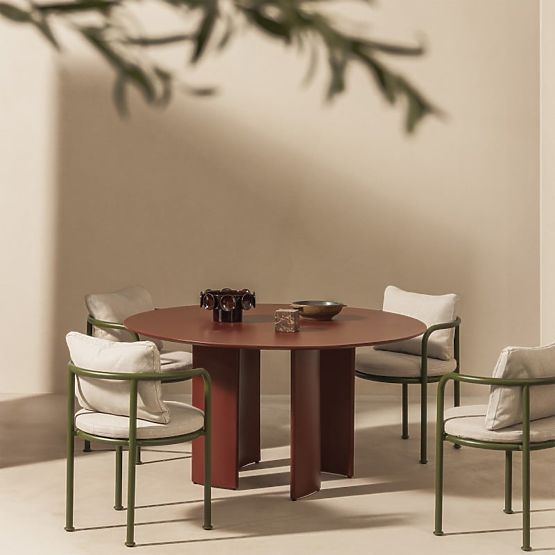 Vrtna garnitura Amarello, okrogla miza 140 cm + 4 stoli, aluminij, zelena/bordo rjava