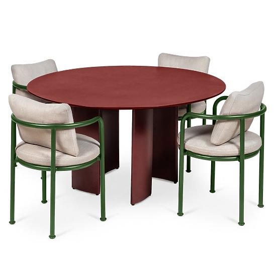 Vrtna garnitura Amarello, okrogla miza 140 cm + 4 stoli, aluminij, zelena/bordo rjava