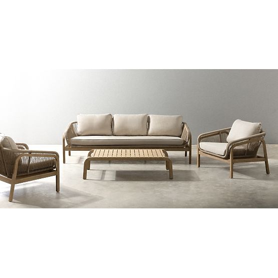 Vrtna garnitura Belpasso, pletenina, evkaliptov les FSC, videz tika, svetlo bež barva