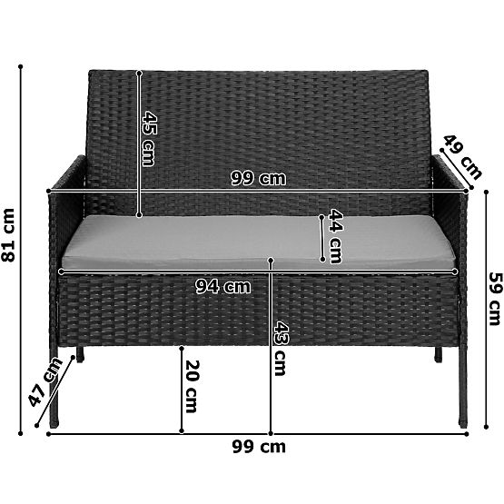 Vrtna garnitura iz tehnoratana MAGNOLIA črna s sivimi blazinami