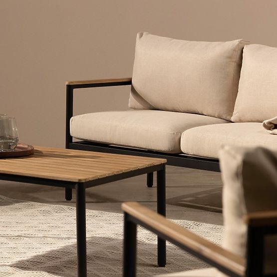 Vrtna garnitura Porticello, aluminij, akacijev les FSC, videz tika, bež/črna