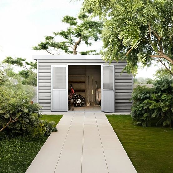 Vrtna hiška Ardena 4x3 m 12 m², temno siva, kompozitni les, aluminij, enostavna montaža