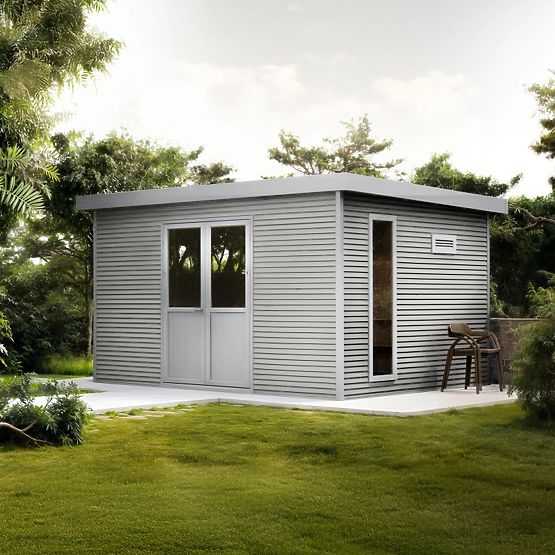 Vrtna hiška Ardena 4x3 m 12 m², temno siva, kompozitni les, aluminij, enostavna montaža