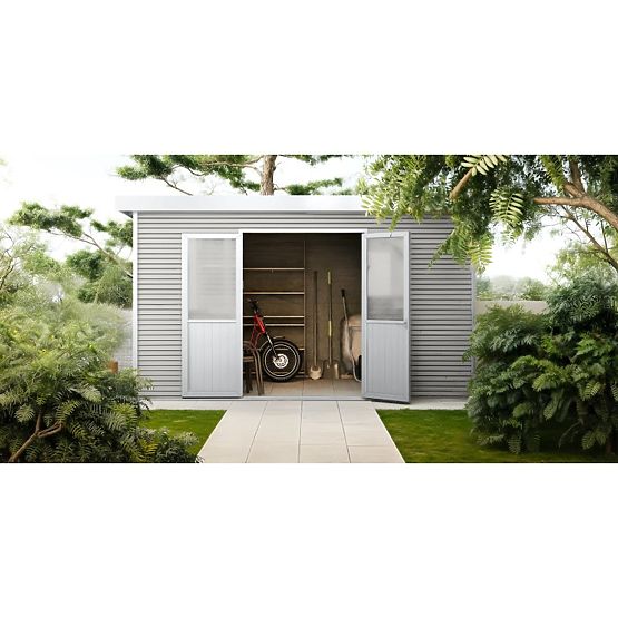 Vrtna hiška Ardena 4x3 m 12 m², temno siva, kompozitni les, aluminij, enostavna montaža