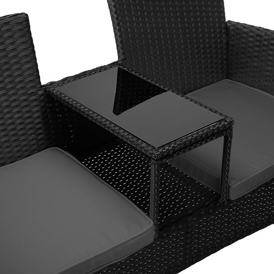 Vrtna klop iz tehnoratana kavč CORDOBA črna s sivimi blazinami