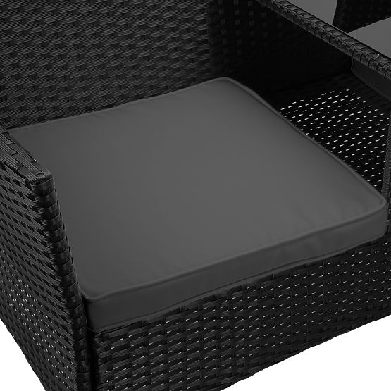 Vrtna klop iz tehnoratana kavč CORDOBA črna s sivimi blazinami