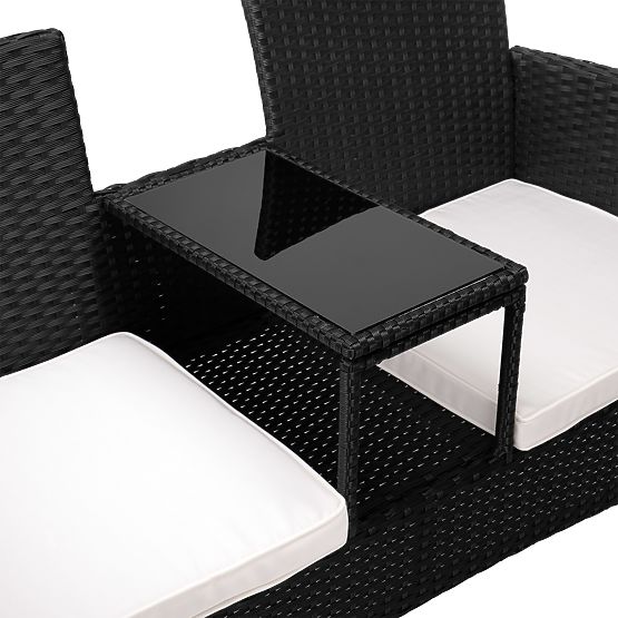 Vrtna klop iz tehnoratana kavč CORDOBA črna z bež blazinami