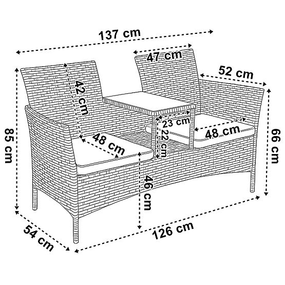 Vrtna klop iz tehnoratana kavč CORDOBA črna z bež blazinami