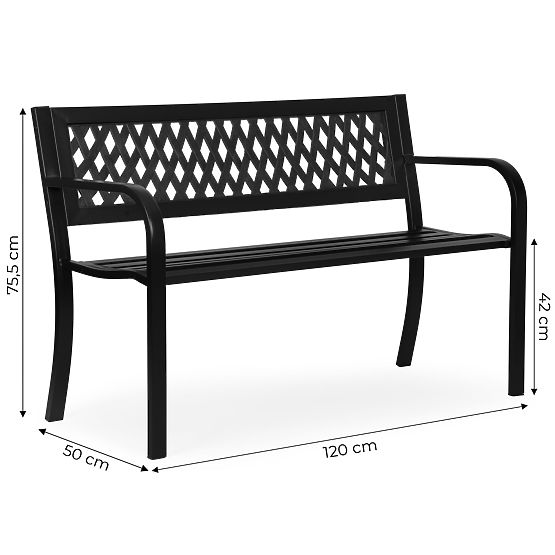 Vrtna klop s mrežastim naslonom 120x50 cm kovinska parkovna črna MultiGarden