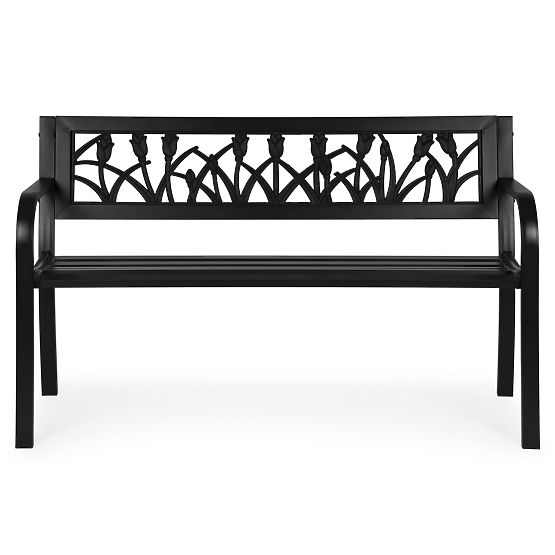 Vrtna klop z dekorativnim naslonom 120x50 cm kovinska parkovna črna MultiGarden