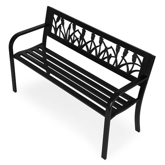 Vrtna klop z dekorativnim naslonom 120x50 cm kovinska parkovna črna MultiGarden