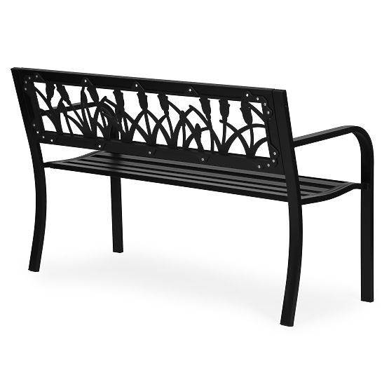Vrtna klop z dekorativnim naslonom 120x50 cm kovinska parkovna črna MultiGarden