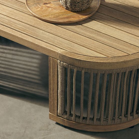 Vrtna kotna garnitura s stolom Vetralla, pletenje, akacijev les FSC, videz tikovine, svetlo bež