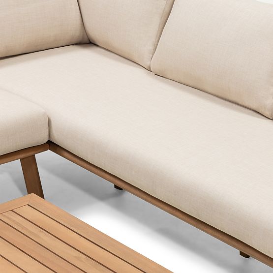 Vrtna kotna sedežna garnitura s klubsko mizico Penne, evkaliptov les FSC, bež