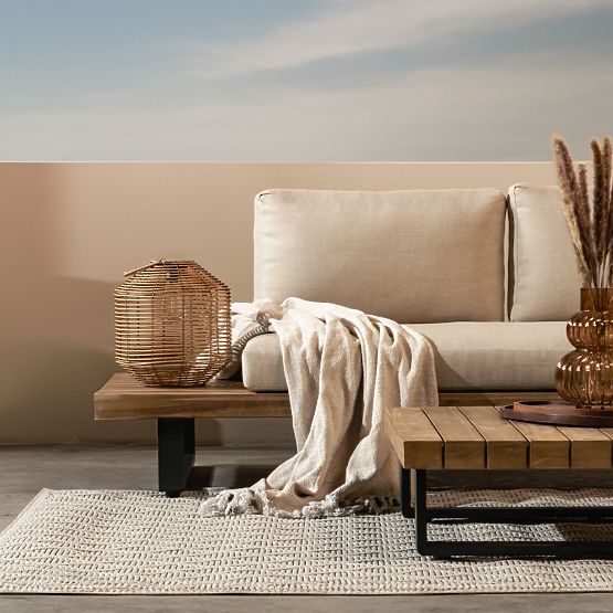 Vrtna kotna sedežna garnitura s stolom Borgo, akacijev les FSC, videz tika, bež