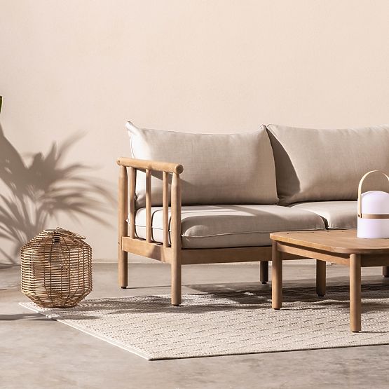 Vrtna kotna sedežna garnitura s stolom Mortlake, evkaliptov les FSC, videz tika, svetlo bežna