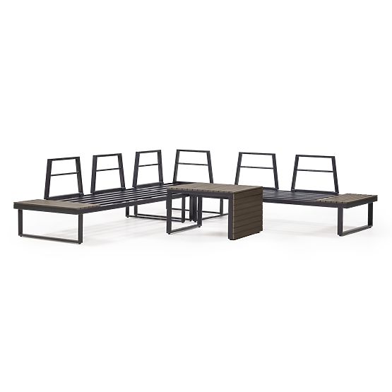 Vrtna kotna sedežna garnitura s stolom Valongo, polywood, spun-poly, svetlo siva/antracitna