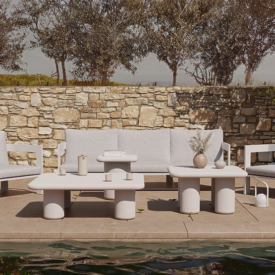 Vrtna miza Vibonis 100 cm, kvadratna, cementna, svetlo bež