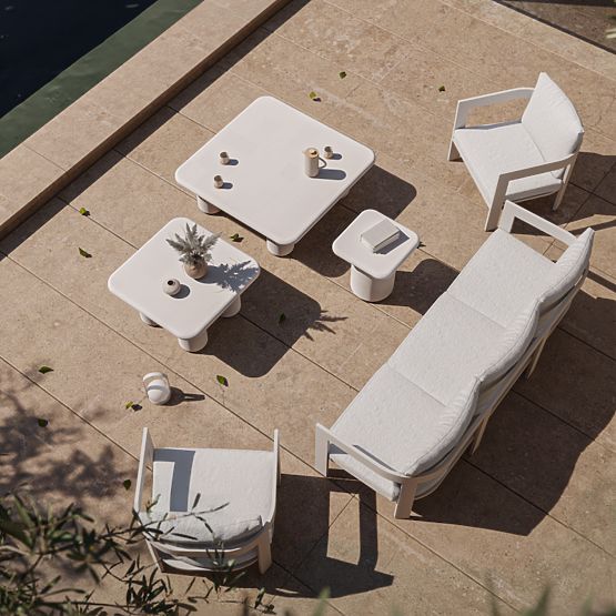 Vrtna miza Vibonis 42 cm, kvadratna, cementna, svetlo bež