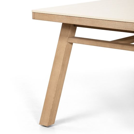 Vrtna miza Wabi 200 cm s kamnito ploščo, svetel akacijev les/svetlo bež, pravokotna