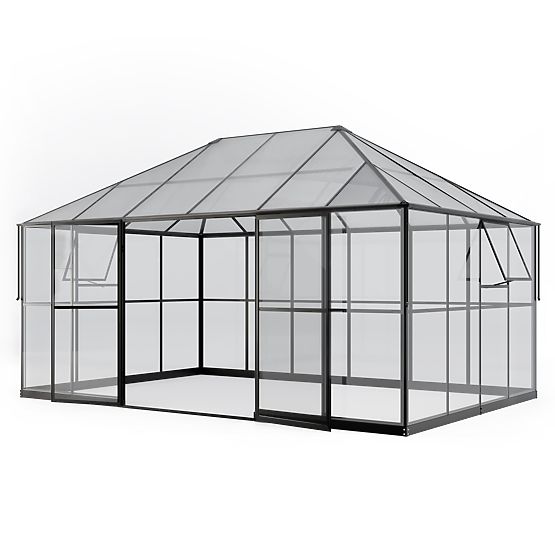 Vrtna oranžerija EcoGlass Gazebo Standard z osnovo 12 m² kaljeno steklo 4 mm, polikarbonat 6 mm