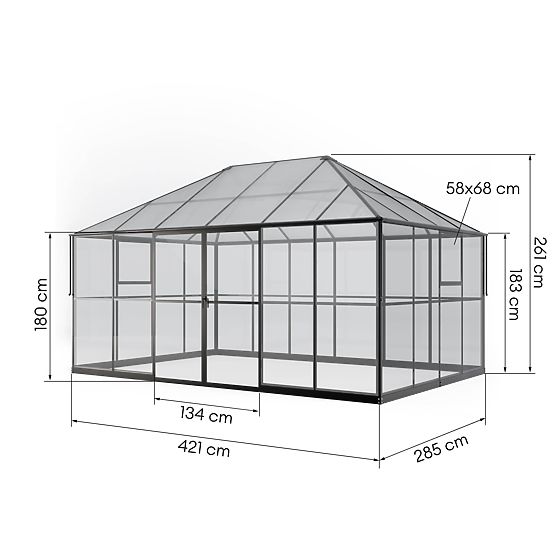 Vrtna oranžerija EcoGlass Gazebo Standard z osnovo 12 m² kaljeno steklo 4 mm, polikarbonat 6 mm