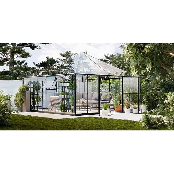 Vrtna oranžerija ProGlass Gazebo Large z osnovo 17,8 m² kaljeno steklo 4 mm, aluminij, črna
