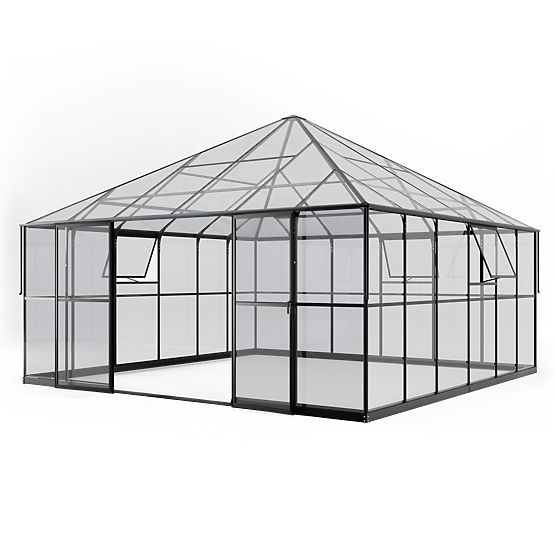 Vrtna oranžerija ProGlass Gazebo Large z osnovo 17,8 m² kaljeno steklo 4 mm, aluminij, črna