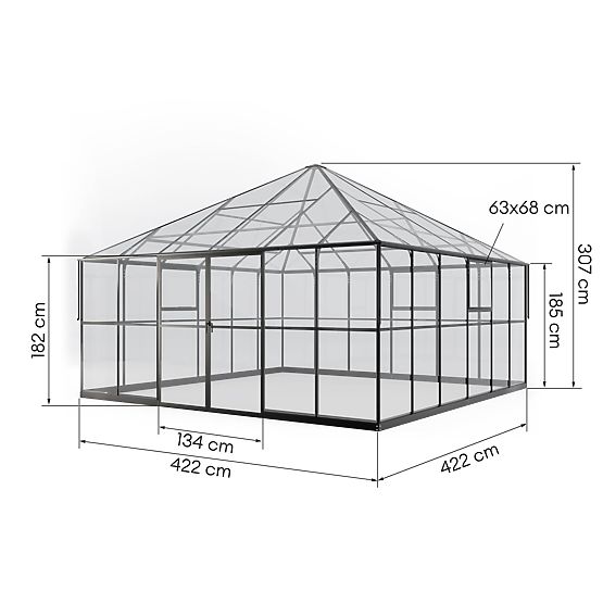 Vrtna oranžerija ProGlass Gazebo Large z osnovo 17,8 m² kaljeno steklo 4 mm, aluminij, črna