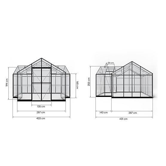 Vrtna oranžerija Royal Green Standard 16,6 m² z osnovo, kaljeno steklo 4 mm, aluminij, črna