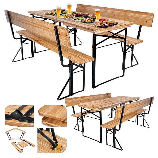 Vrtni komplet jekleno-leseni PORTER 170 cm miza + 2 klopi
