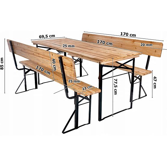 Vrtni komplet jekleno-leseni PORTER 170 cm miza + 2 klopi