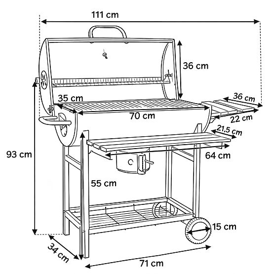 Vrtni kotni žar 2 rešetki pepelnik BAREL WOOD